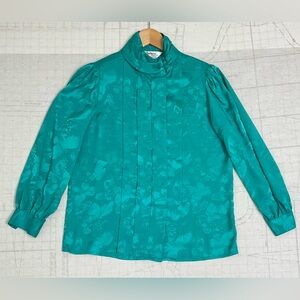 VTG Partners Petite Mervyns Womens Floral Satin Button High Neck Blouse  Size 10